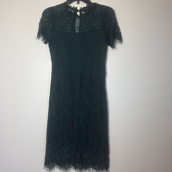 Dark Green Elegant High Neck Short Sleeves Lace Cocktail Party Dress Size S - Picture 3 of 11